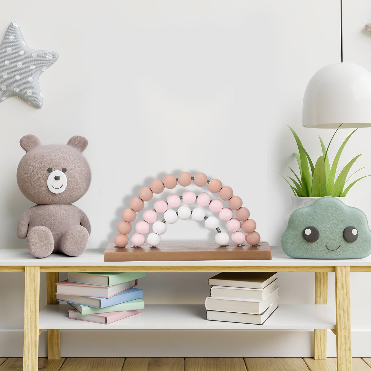 Arrowbash Cute Rainbow Girls Room Decoration 8.66 x 5 Inch Standability Pastel Kids Nursery Playroom Kids Bedroom Decor Bookshelf Wooden Rainbow Decor(Pink)