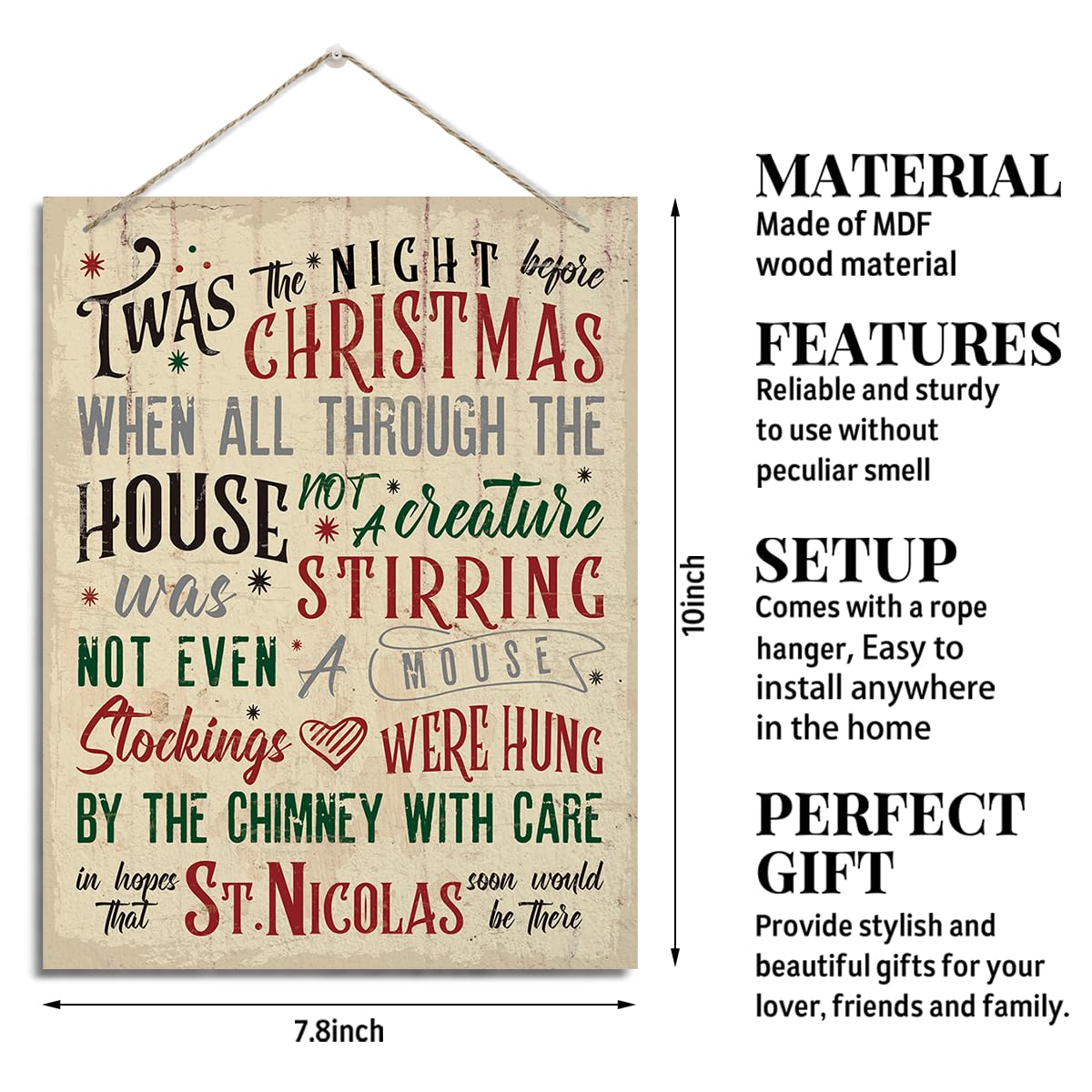 Christmas Wood Sign, Farmhouse Christmas Decor, Rustic Hanging Wood Plaque Sign, Home Decor for Xmas Holiday,Xmas Themed Wall Decoration