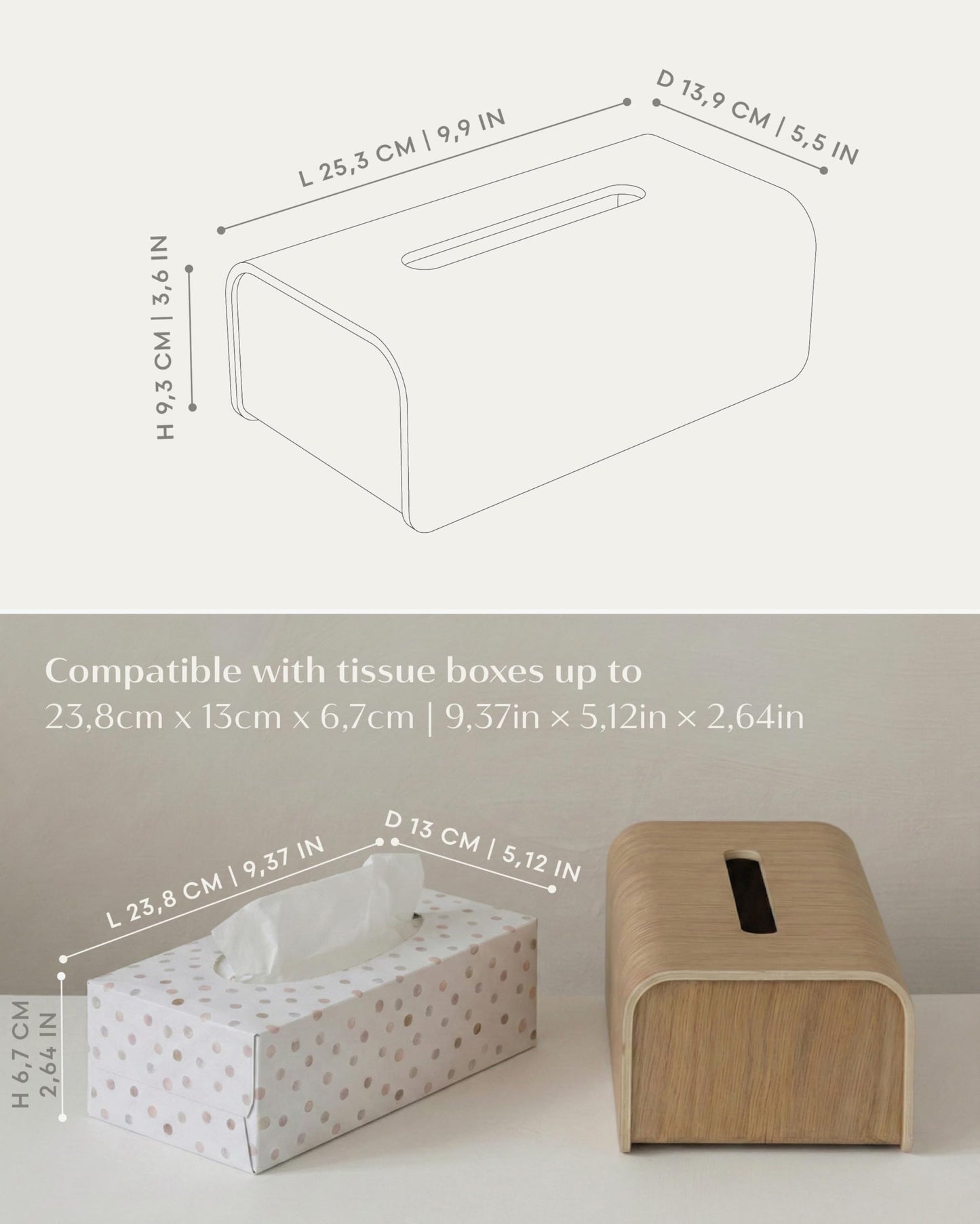 Kazai.® Tissue Box Cover 'Toke' | Real Wood Veneer, FSC® Certified | Decorative Rectangle Tissue Holder for Bathroom or Living Room | Scandinavian Design | Walnut, Black
