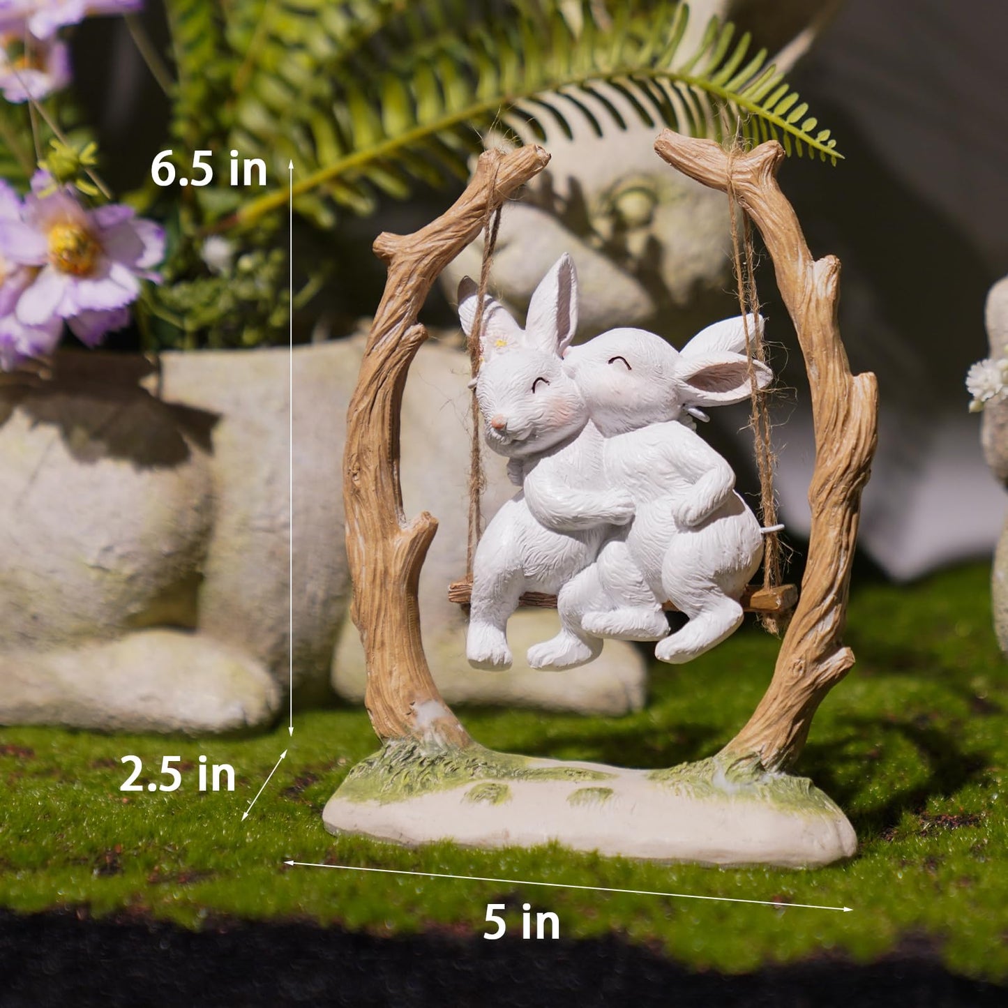 LC LCdecohome Easter Bunny Décor Outdoor Statues - Rabbit Décor Garden Decorations Easter Rabbit Figurine Couple Bunny Figurines Home Resin Rabbit Play on a Swing on The Tree 5L*2.5W*6.5H