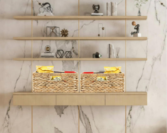 Jumbo Wicker Basket, Rectangular Wicker Baskets for Storage, Water Hyacinth Extra Large Storage Baskets, Shelf Basket with Built-in Handles-1 Pack