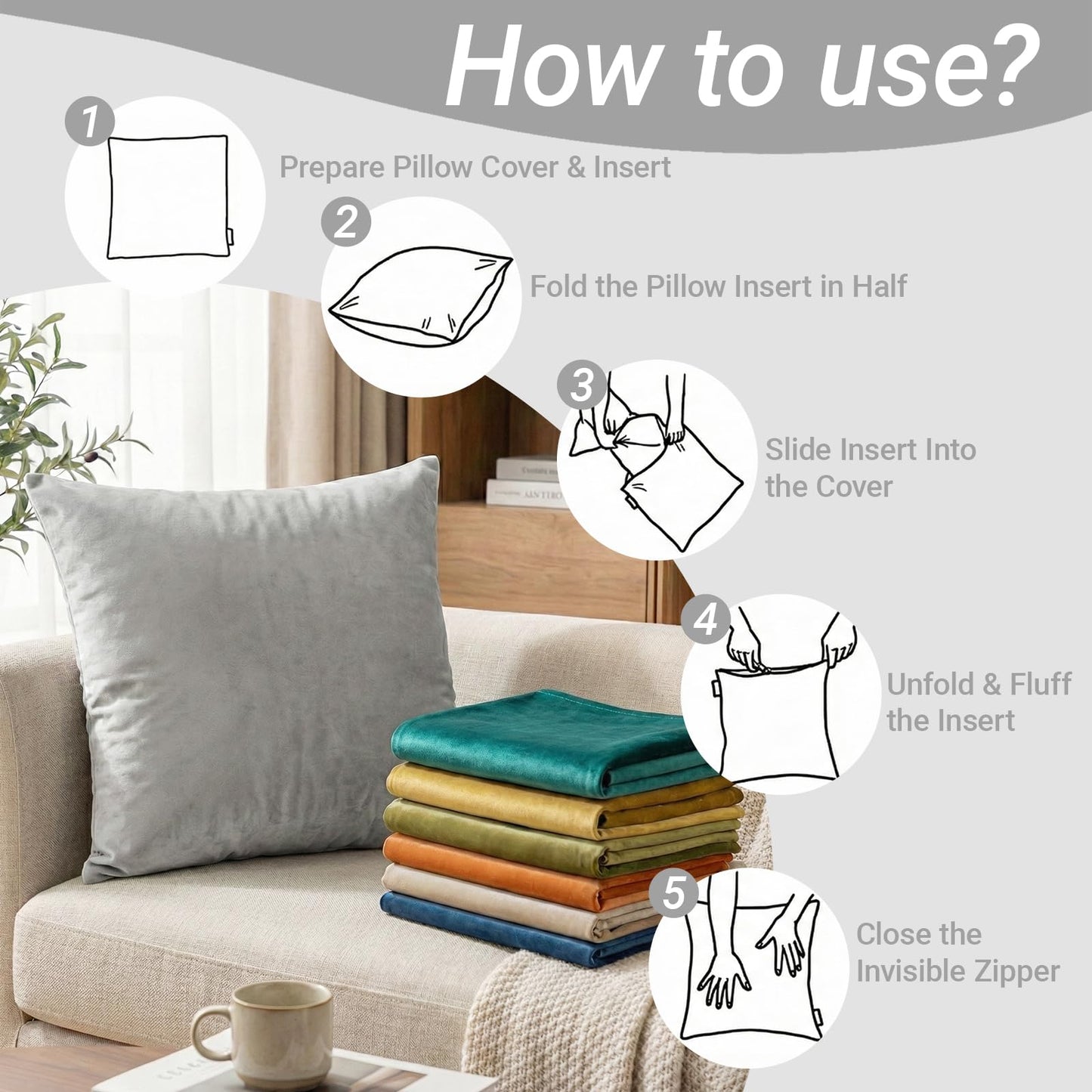 Q&J FABRIC CO. 4 Pack Velvet Decorative Throw Pillow Covers,Soft Square Cushion Case 18x18 Inch Pillow Covers for Living Room Couch Bed Sofa Outdoor Home Decor(Gold/Orange/Silver Grey/Light Coffee)