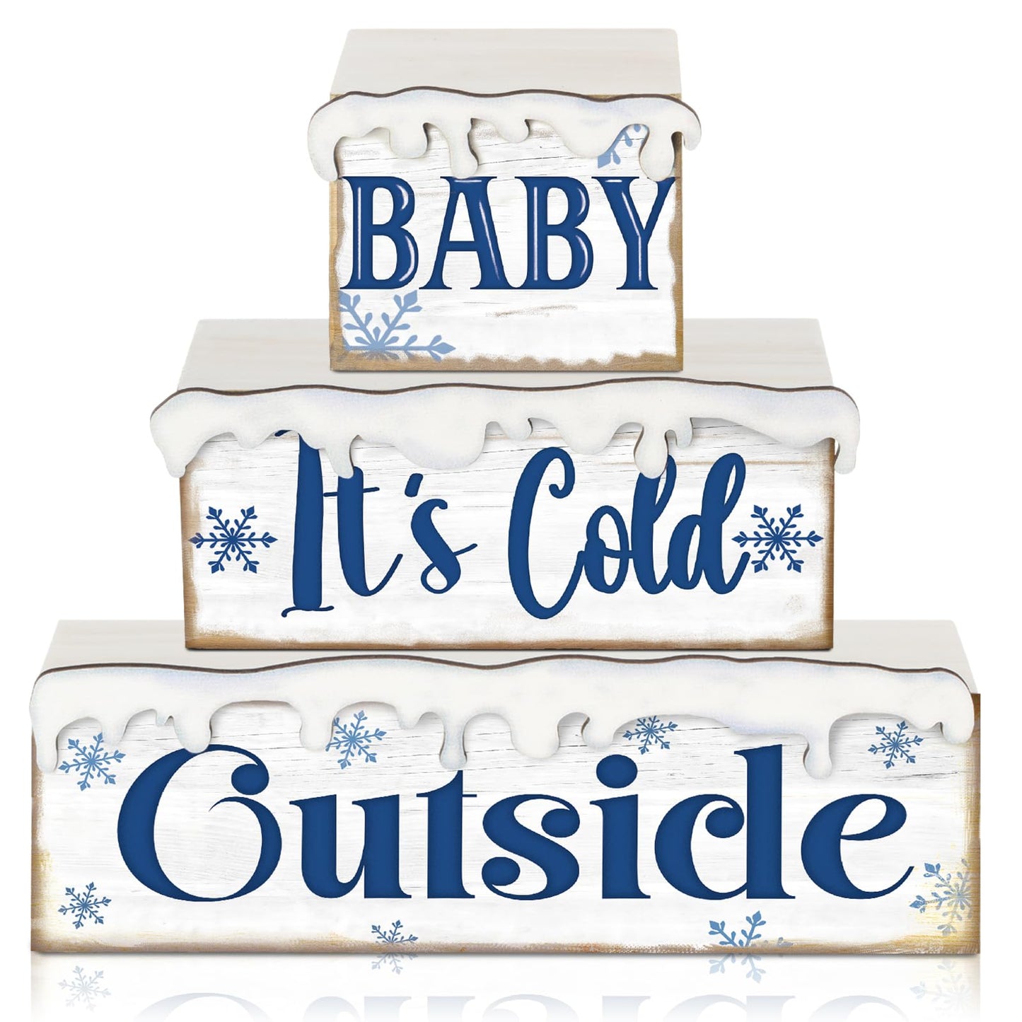 Huquary 3 Pcs Winter Let It Snow Tiered Tray Decor Table Sign Winter Theme Wood Decorations Centerpiece Decor for Party Gift Desk(Snow Style)