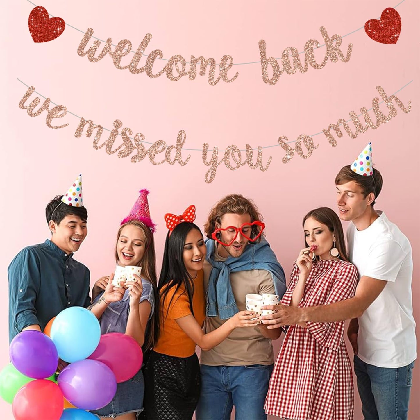 RICHHHA Rose Gold Welcome Back We Missed You So Much Banner,NO DIY,for Welcome Home Celebration Decorations Family Gathering,Back to School Events Military Homecoming Decoration