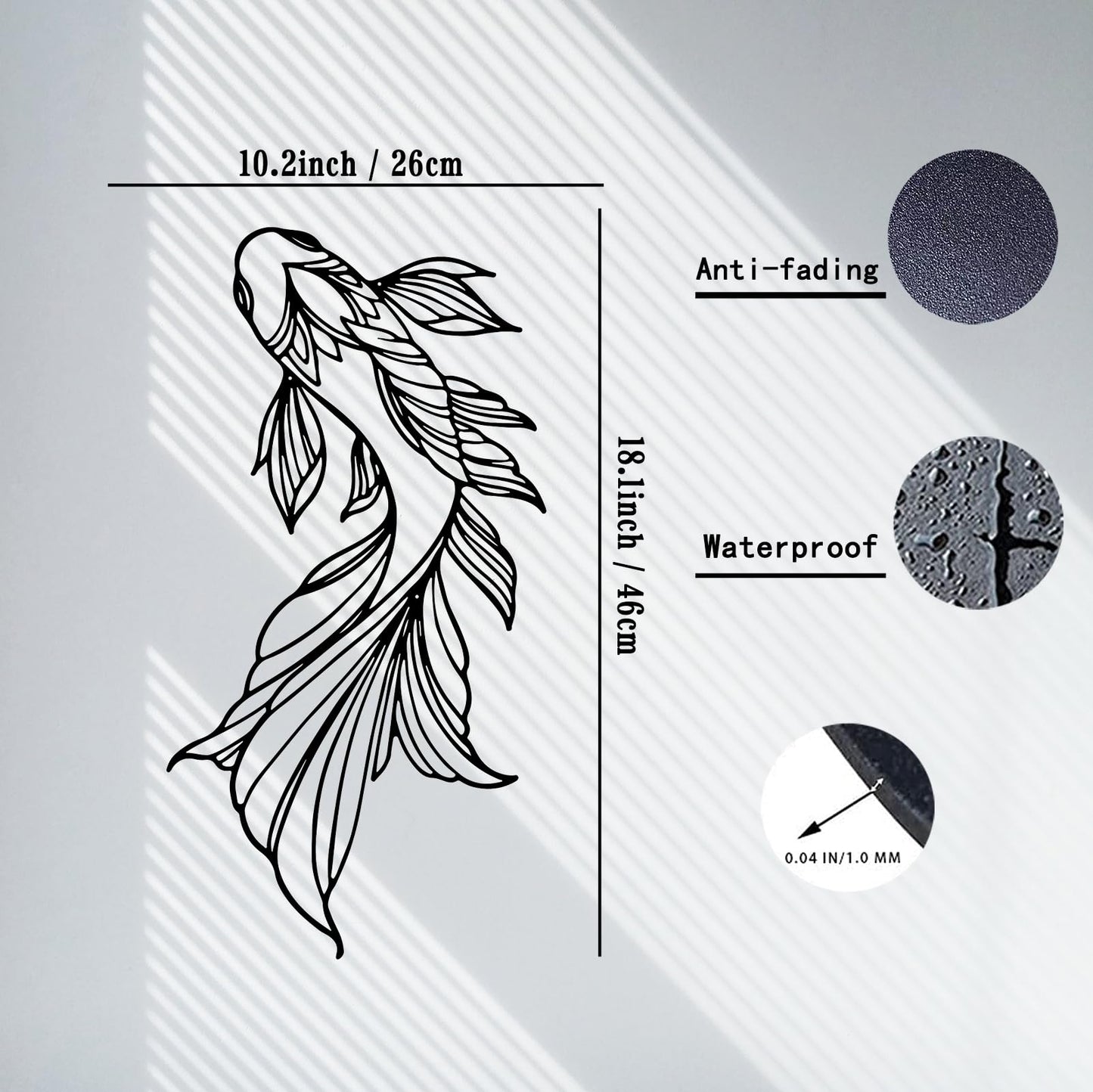 RESACO Koi Fish Metal Wall Art Japanese Art Wall Decor Iron Fish Gifts Asian Decorations for Living Room Bathroom Indoor Outdoor (Black 10.2 x 18.1 inches)
