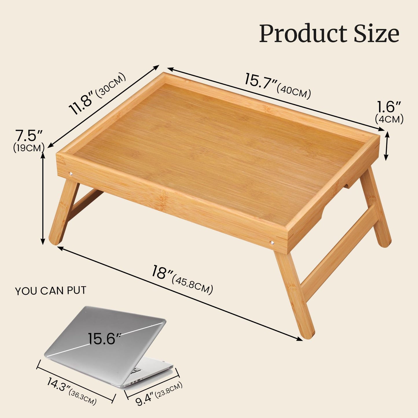 Fibogollo 2 Pack Bamboo Bed Tray Table with Folding Legs,Breakfast Trays,Serving Tray for Food and Snack,Laptop Trays for Working(Natural)