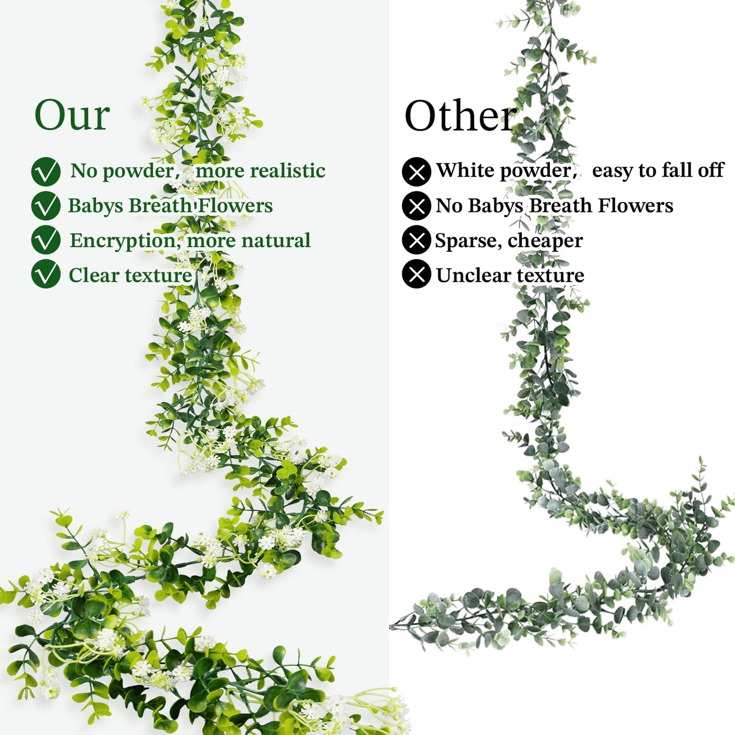 HIAGROW 6FT Eucalyptus Garland with Flowers, 2 Pack Artificial Greenery Garland Hanging Spring Eucalyptus Garland Suitable for Table Wedding Backdrop Arch Wall Party UV Protected Indoor Outdoor Decor