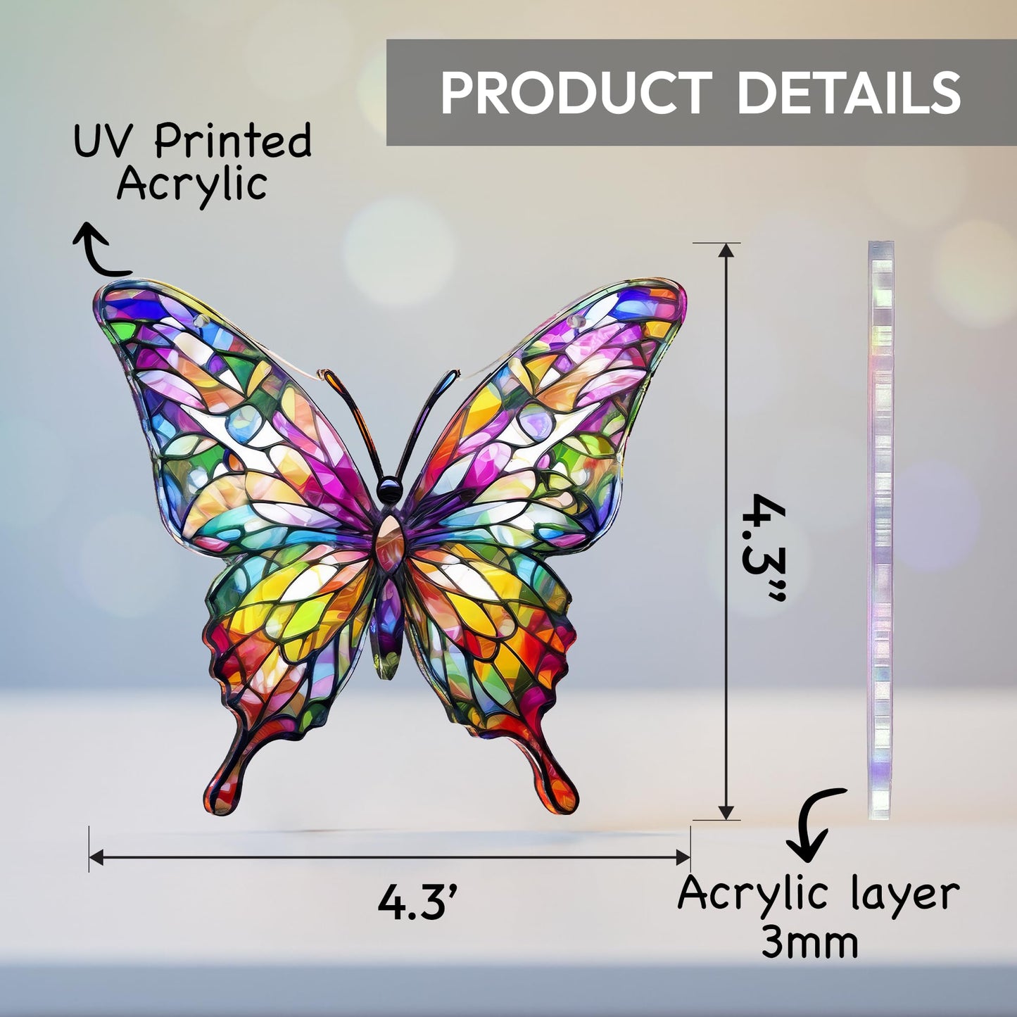Butterfly Gifts for Women, Acrylic Butterfly Suncatcher Ornament Faux Stained Glass, Inspirational Gift for Women, Christmas Ornament Decorations 2025, Printed Suncatcher Effect Keepsake Acrylic