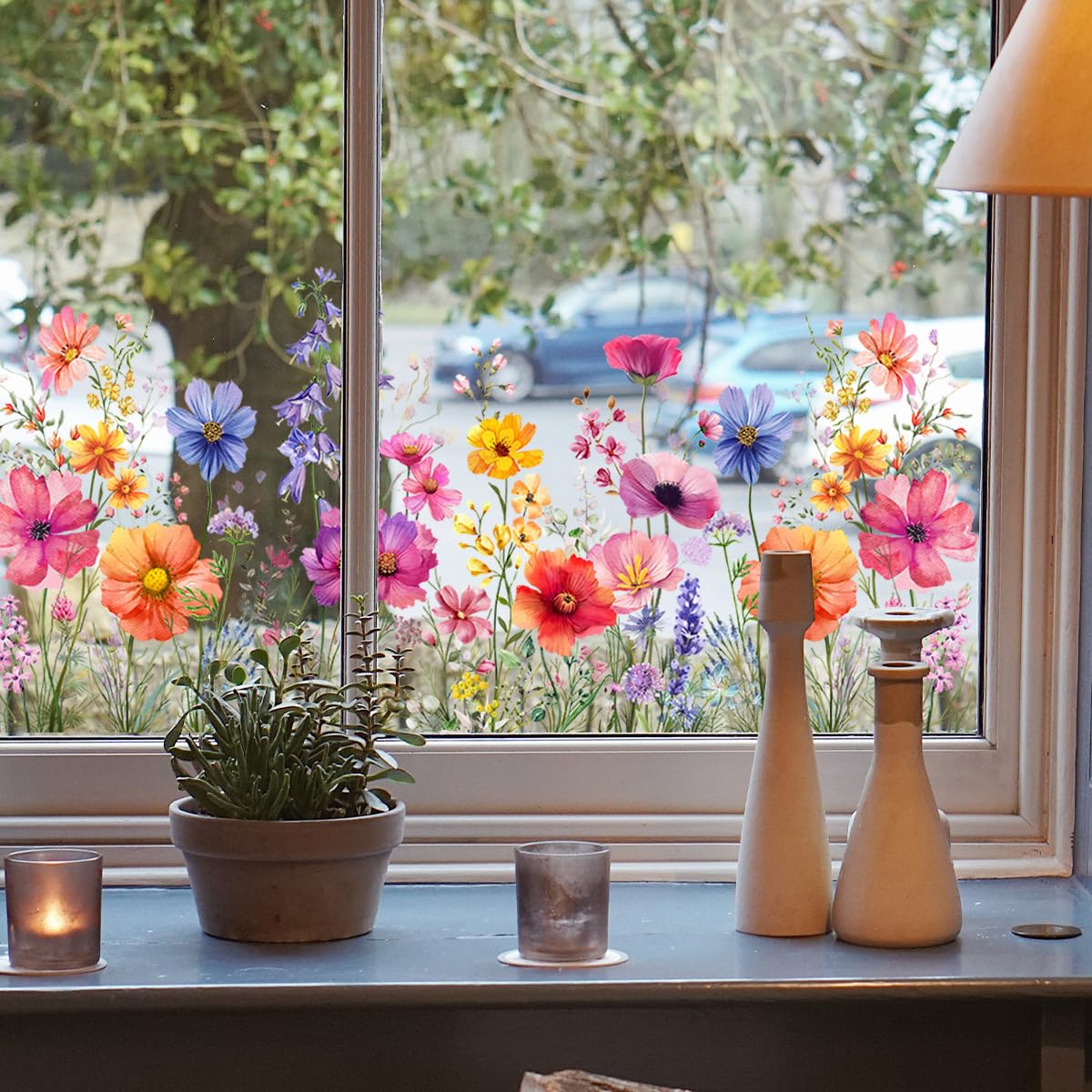 Mirabuy Colorful Flower Garden Window Clings, Wildflower Grass Lily Peony Poppy Floral Window Decals