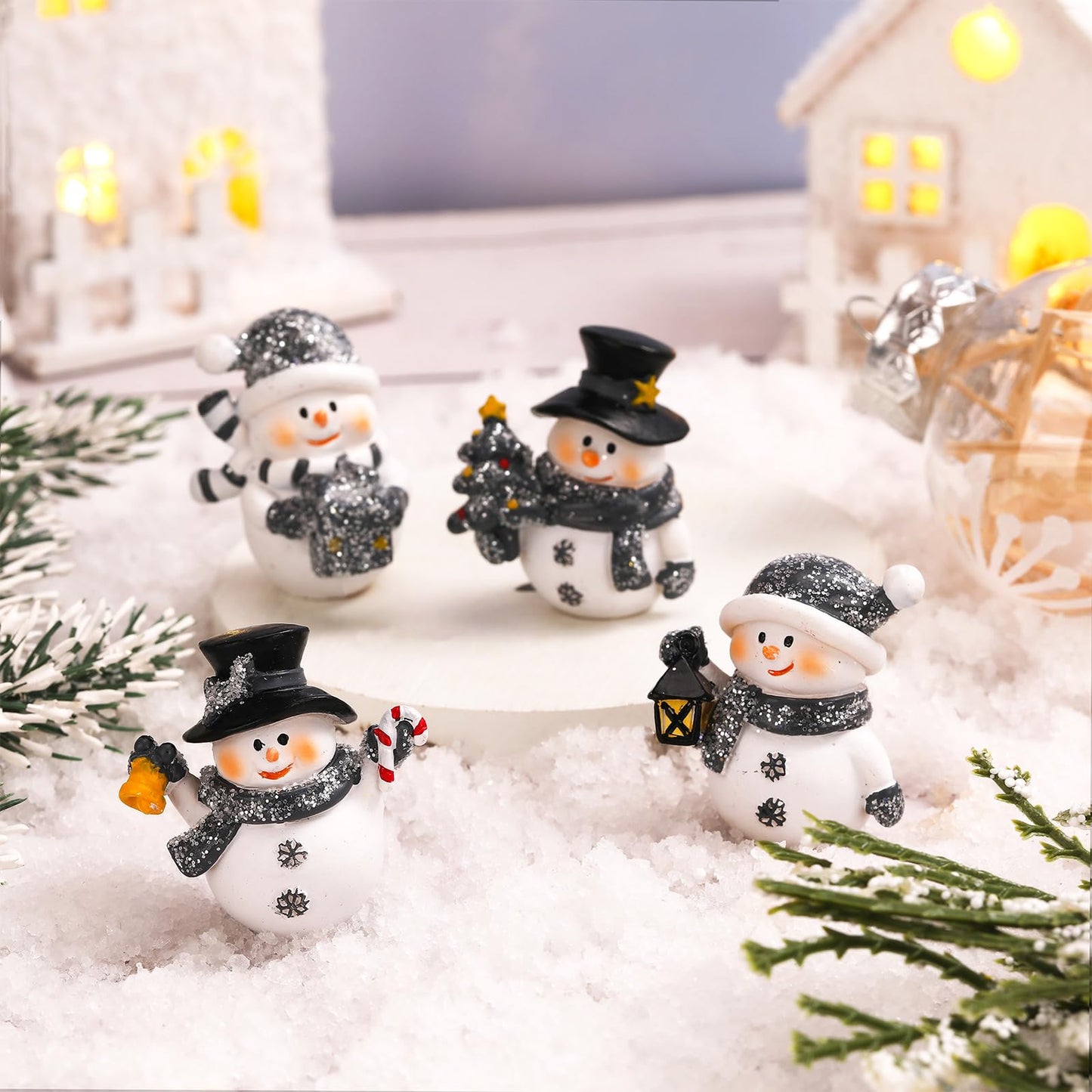 Honoson 12 Pcs Christmas Cute Snowman Figurines Winter Miniature Glittered Figurines Resin Micro Landscapes Winter Snow Decoration for Christmas Birthday Home Decorations Gift(Cute Snowman)