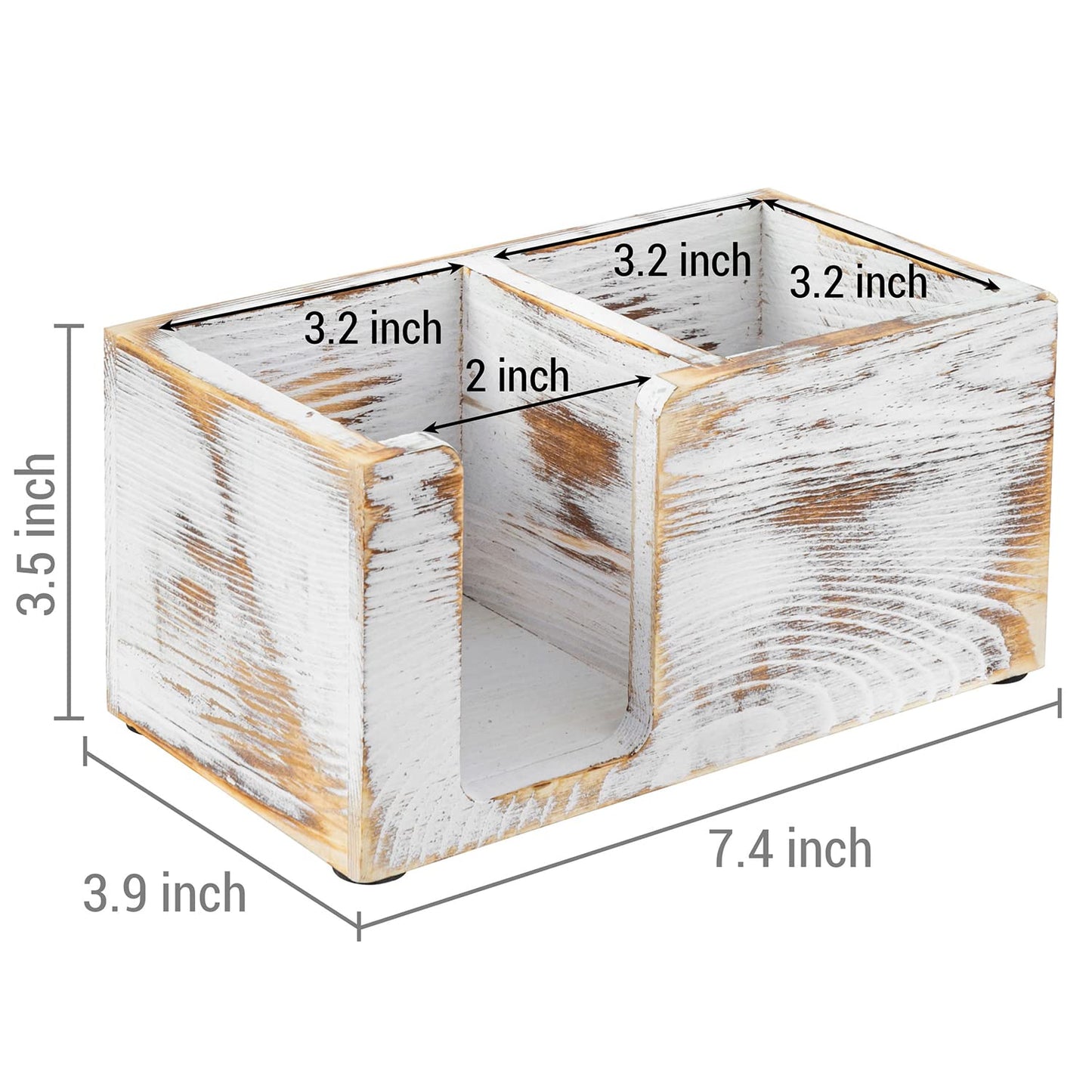 MyGift Shabby White Washed Solid Wood Sticky Note and Stationery Holder Stand, Office Desktop Storage Caddy for Self Adhesive Memo Pads Pen Pencil Marker