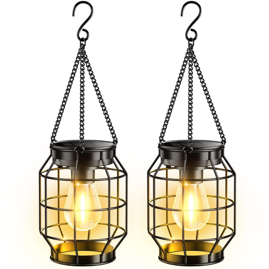 KOOPER Solar Lanterns Outdoor Waterproof, Upgraded Metal Hanging Solar Lights Outdoor Decorative, Brighter Outdoor Hanging Lantern for Yard Patio Pathway Porch Garden Decor, Gift for Women Mom 2 Pack