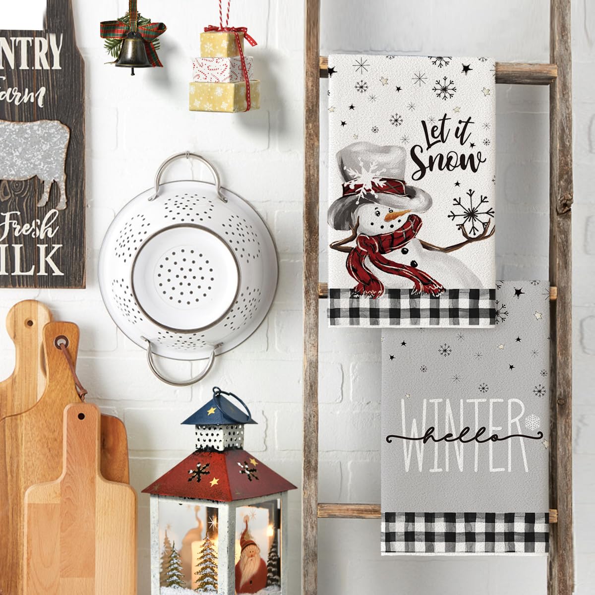 Artoid Mode Buffalo Plaid Snowman Let It Snow Winter Kitchen Towels Dish Towels, 18x26 Inch Daily Seasonal Christmas Decoration Hand Towels Set of 2