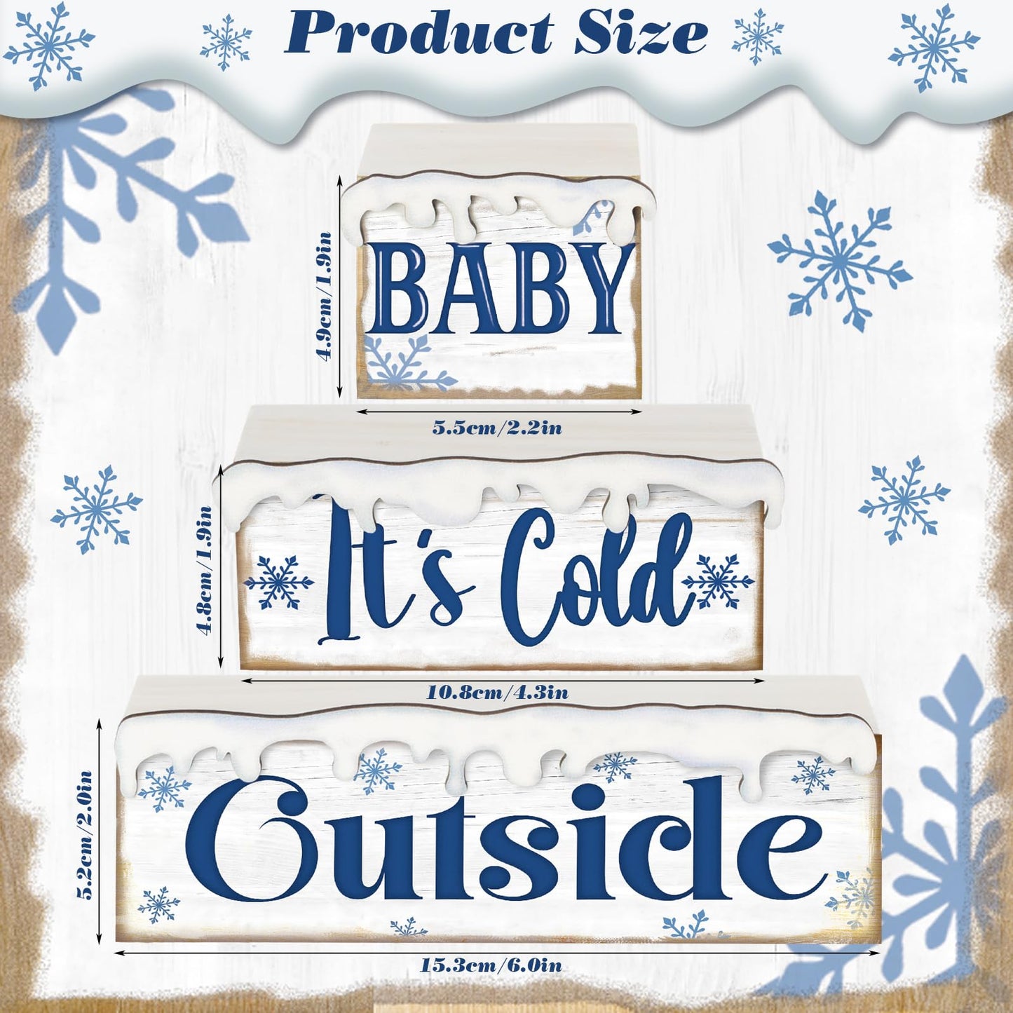 Huquary 3 Pcs Winter Let It Snow Tiered Tray Decor Table Sign Winter Theme Wood Decorations Centerpiece Decor for Party Gift Desk(Snow Style)