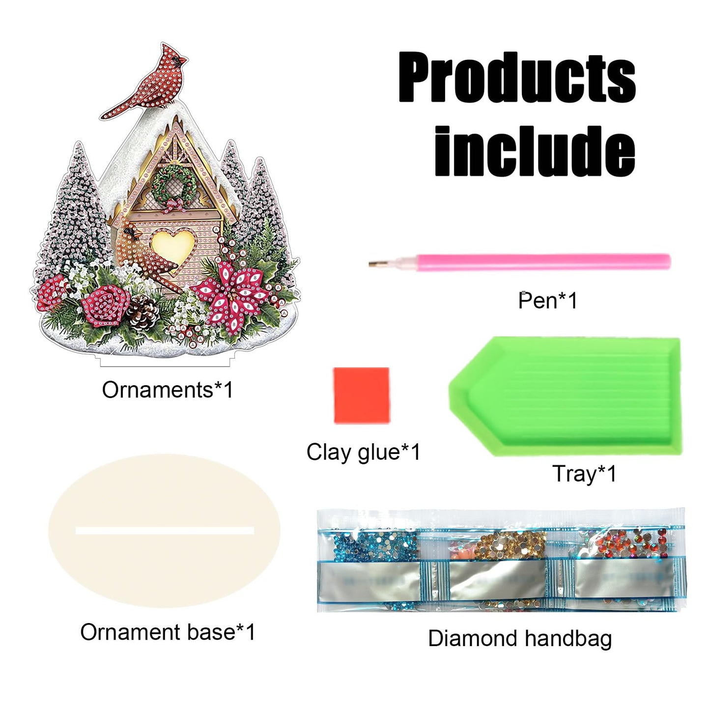 MVVMTOP Diamond Art Painting Tabletop Decoration, DIY Christmas Bird's Nest 5D Special Shaped Artificial Diamond Christmas Decorations by Number Mosaic Arts Crafts for Home Office Tabletop Decor Gift