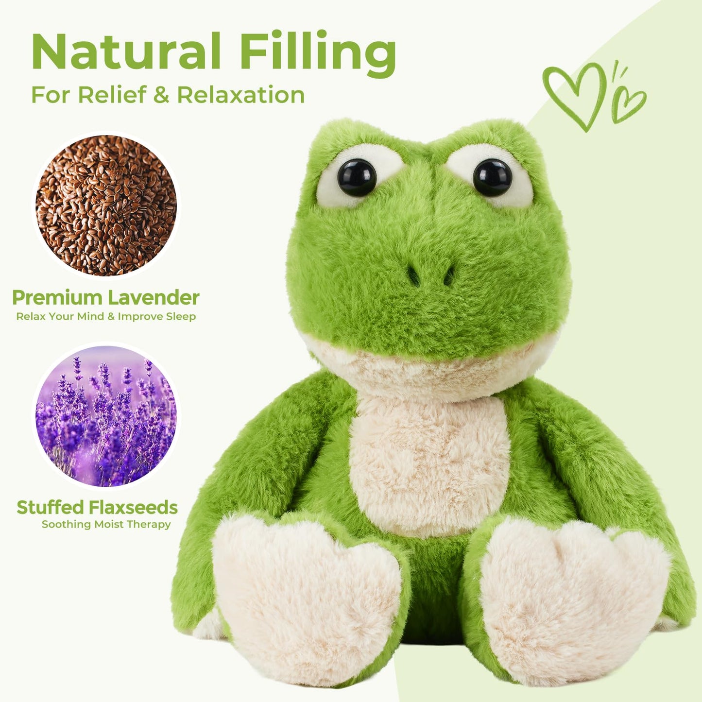 LURKOMEMO Microwavable Weighted Frog Plush,Heating Pad Stuffed Animals for Period Cramps, Heatable&Coolable Frog Stuffed Animal Toy with Lavender Scented for Pain Stress, Cozy Gifts for Kids Women