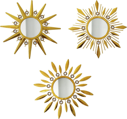 Manortang Champagne Gold Round Mirrors for Wall Art Pack of 3, Decorative Mirror Wall Valentine Decor& Vintage Room Decor, Sunburst Circle Mirrors Modern Valentine Gifts for Women & Moms