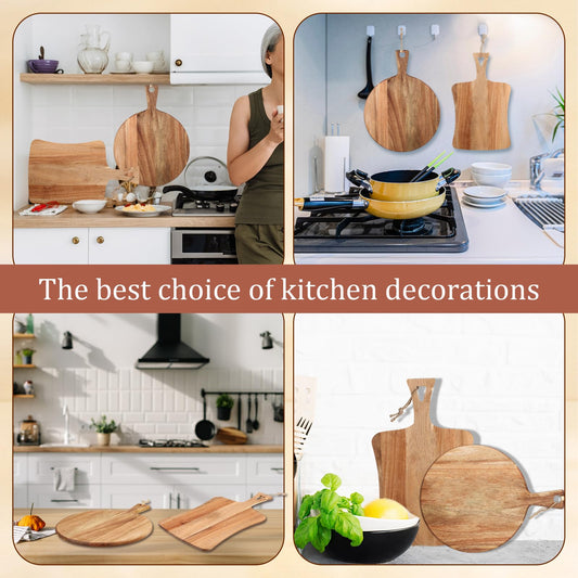 Hsei 2 Pcs Acacia Wood Cutting Board with Handle Wooden Charcuterie Board Large Paddle Carving Chopping Set Butter Serving Tray for Cheese Meat Fruit Pizza Bread Baking(Practical Handle)