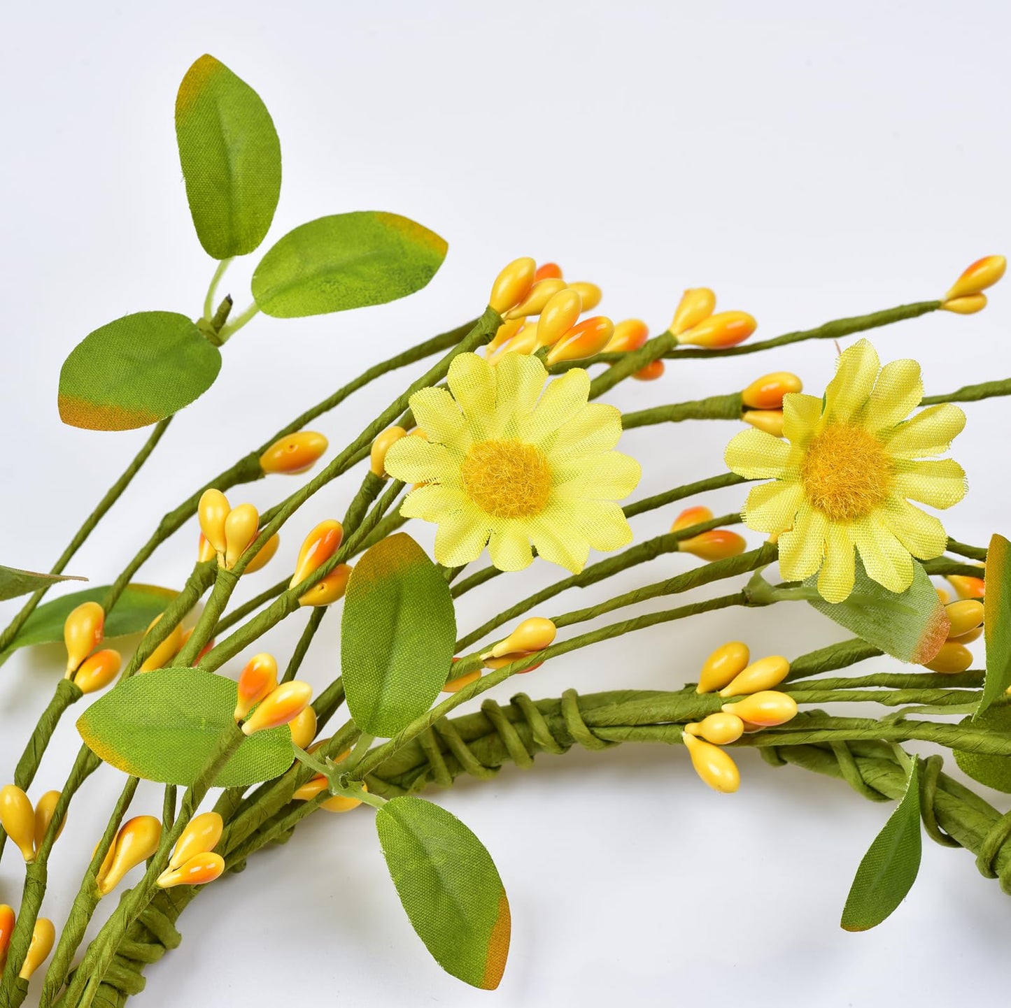 LSKYTOP Artificial Yellow Wreath with Berries and Daisy Flower Wildflower Spring Summer Wreath for Door Wall Wedding Decor,11inch