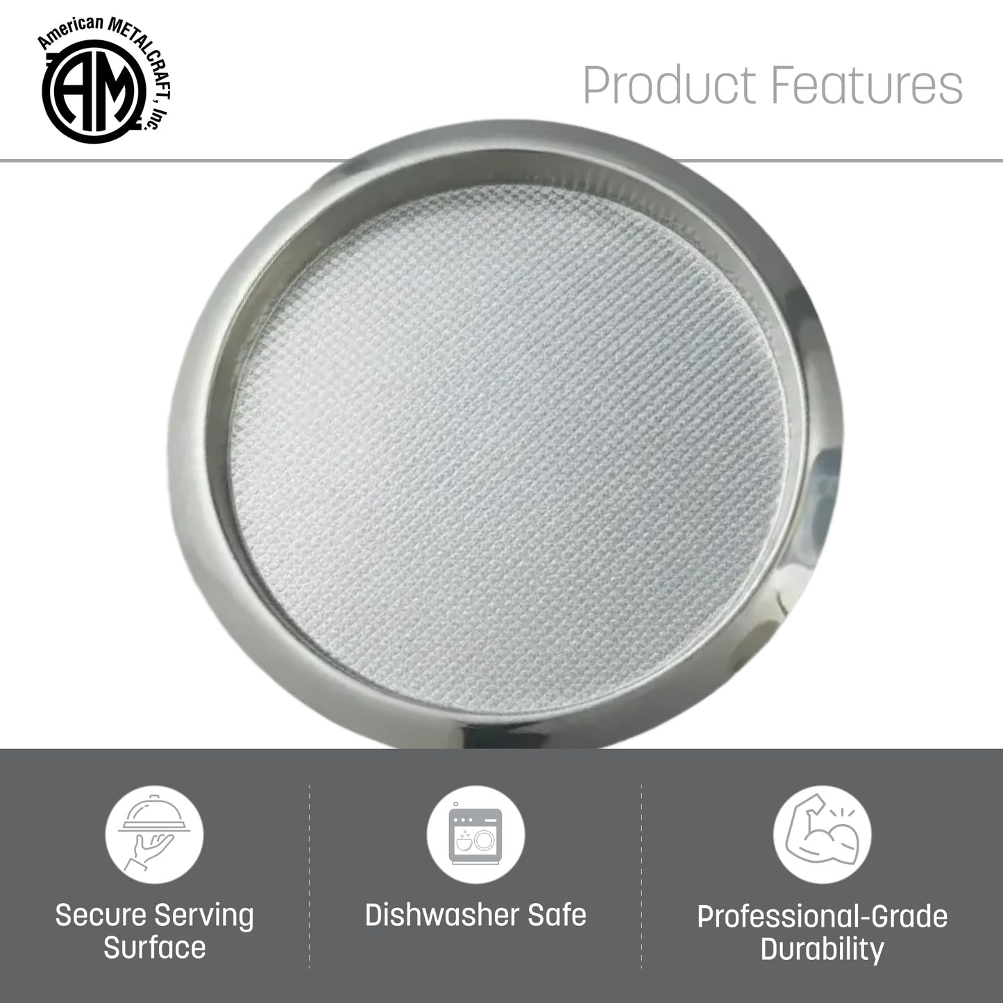 American Metalcraft SSBT14 Stainless Steel Round Bar Serving Tray, Silver, 14-Inches