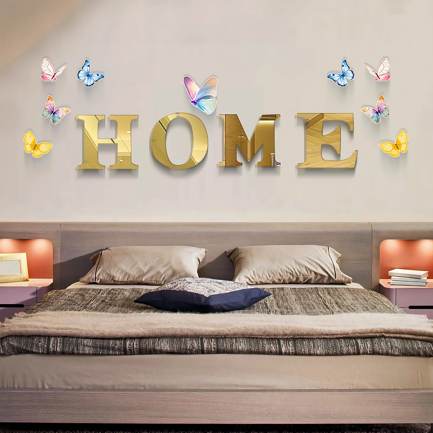 Taesytii Home Letters Sign Wall Decor Living Room Gold Acrylic Mirrors Art Wall Stickers Peel and Stick Wall Decals Modern Decoration Pictures for Living Room Entryway Dining Room Murals
