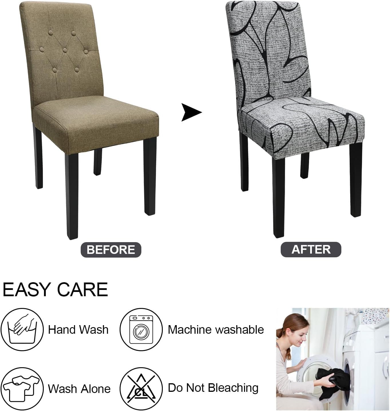 Keyroal Dining Room Chair Covers Set of 1, Stretch Printed Parsons Chair Slipcovers Spandex Removable Washable Kitchen Chair Protector Cover for Dining Room, Hotel, Ceremony