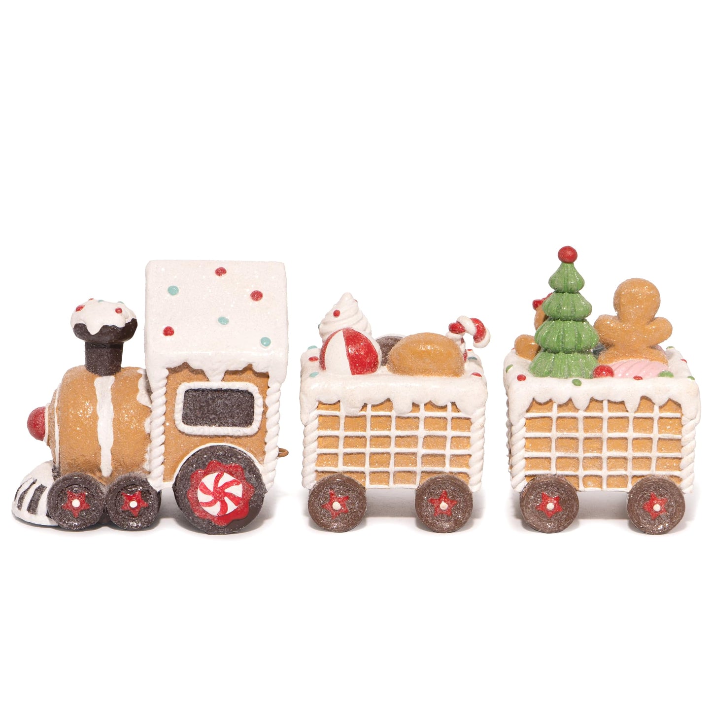 Hodao Christmas Gingerbread Man Train Figurines - Cute Indoor Holiday Decorations for Tabletop, Fireplace, or Centerpiece - Perfect Winter Christmas Decor and Gift (7.5" L Brown)