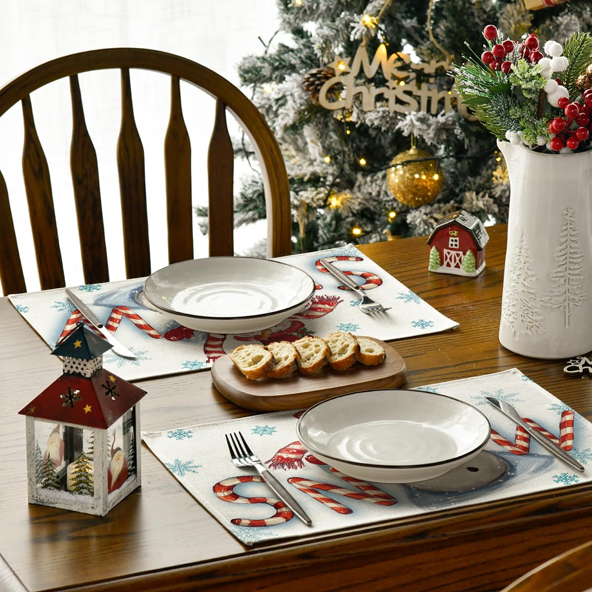 Artoid Mode Red Snow Snowman Winter Placemats Set of 4, 12x18 Inch Seasonal Holiday Christmas Place Mats for Party Dining Table