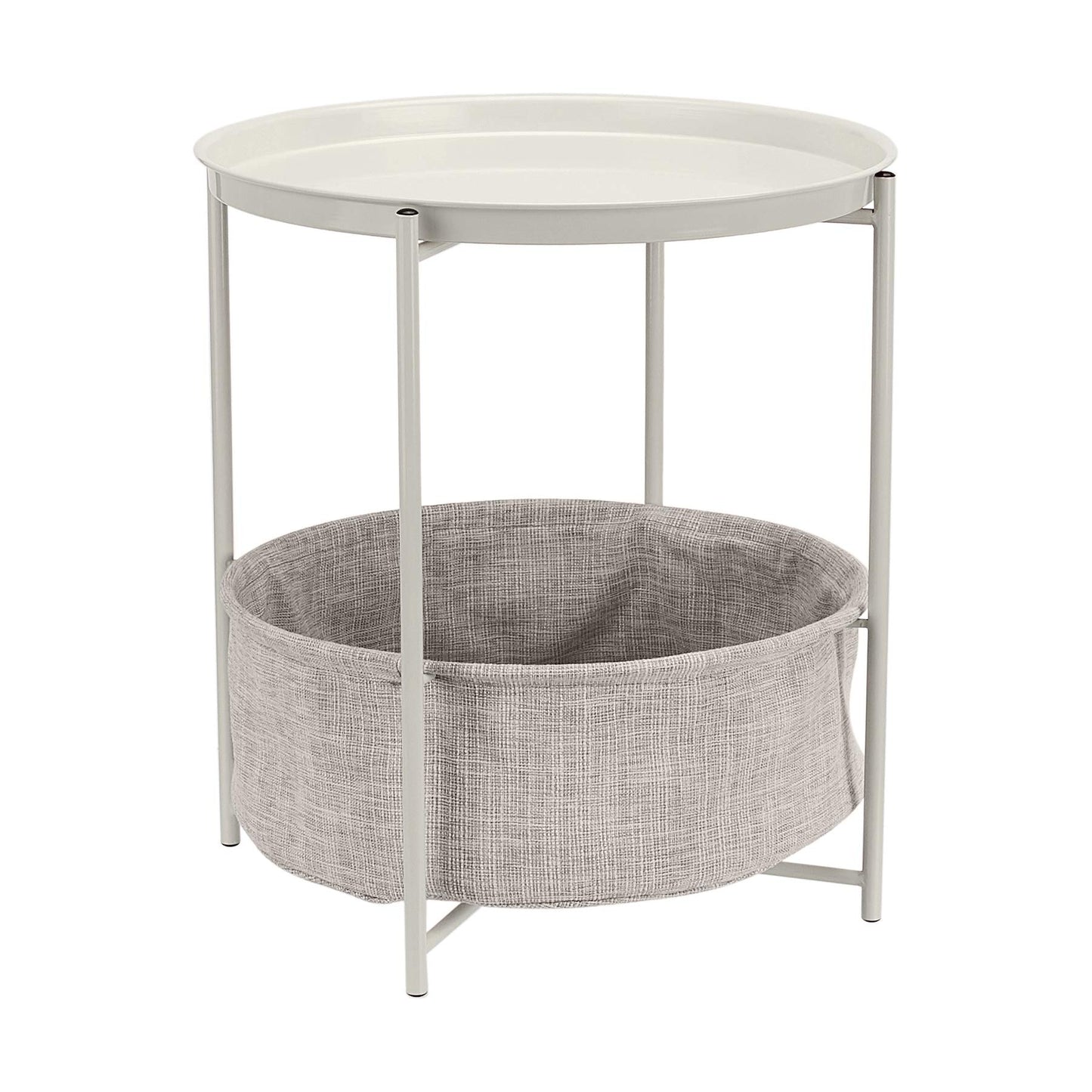 Amazon Basics Round Storage End Table, Nightstand with Cloth Basket, Bedside Table, White/Heather Gray, 17.7" L x 17.7" W x 18.9" H
