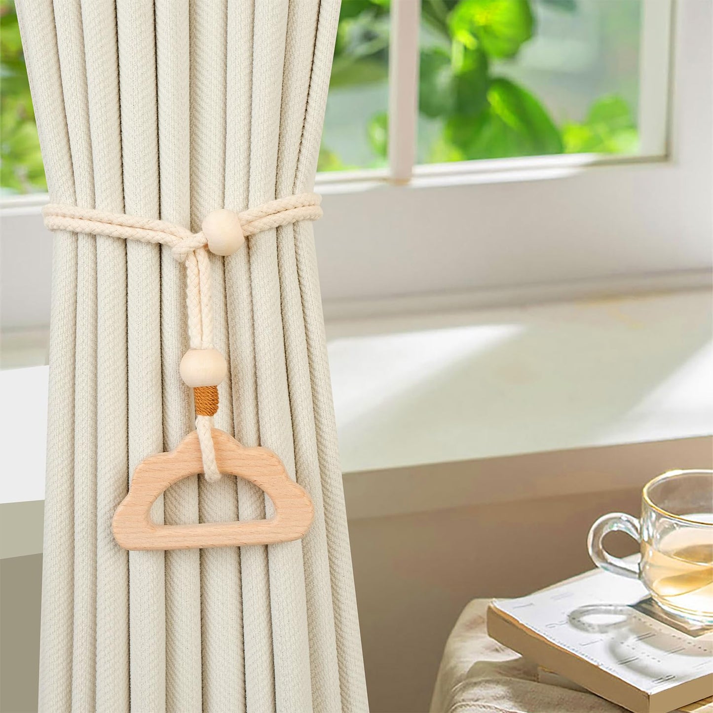 TMAOMU 2 Pack Wooden Curtain Tiebacks - Animal Shaped Hand Carved Drapery Holdbacks, Decorative Window Accessories for Living Room, Bedroom (2, Clouds)