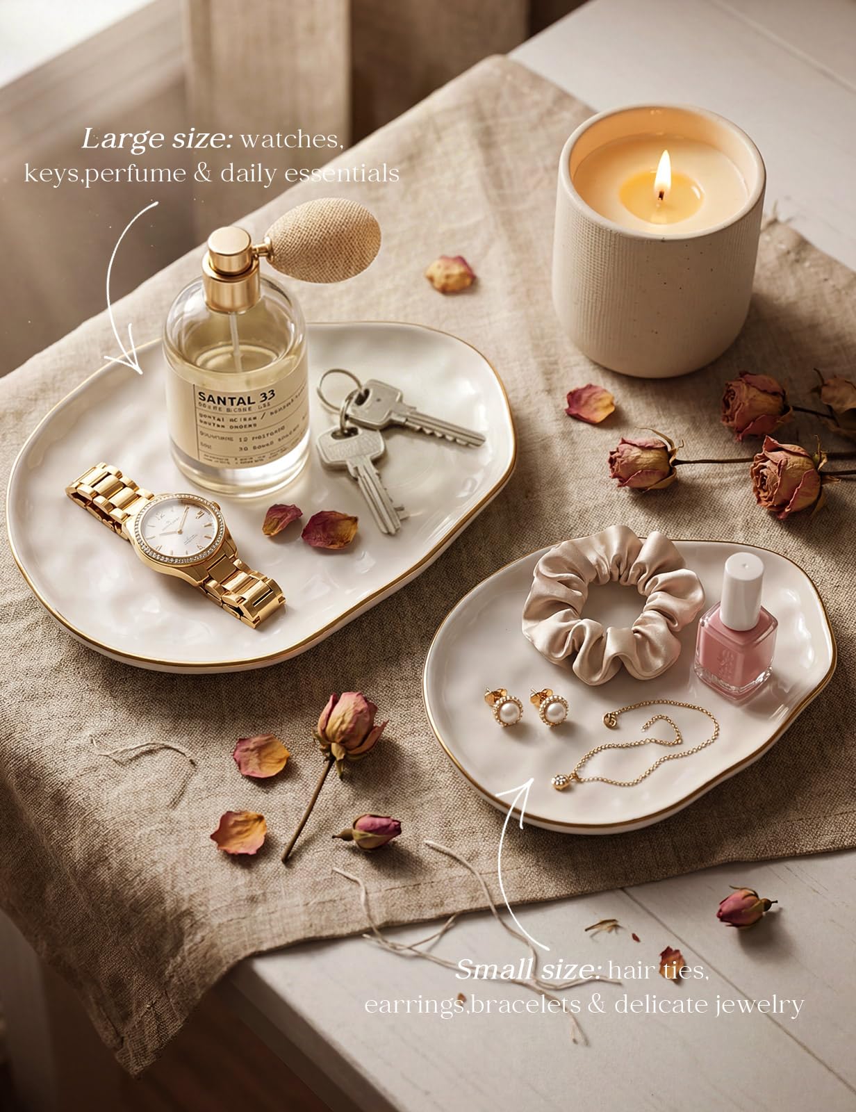 AISBUGUR Jewelry Dish Set of 2, Large Jewelry Tray for More Jewelry Ring Dish Jewelry Bowl with Beautiful Package and Greeting Card Perfect for Birthday Gifts for Women