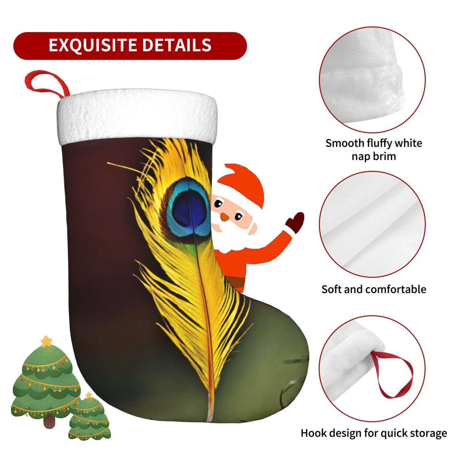 MYHSZTAH Feather Print Novelty Joyful Season Decorative Socks,Festive Ornament,Traditional Christmas Socks