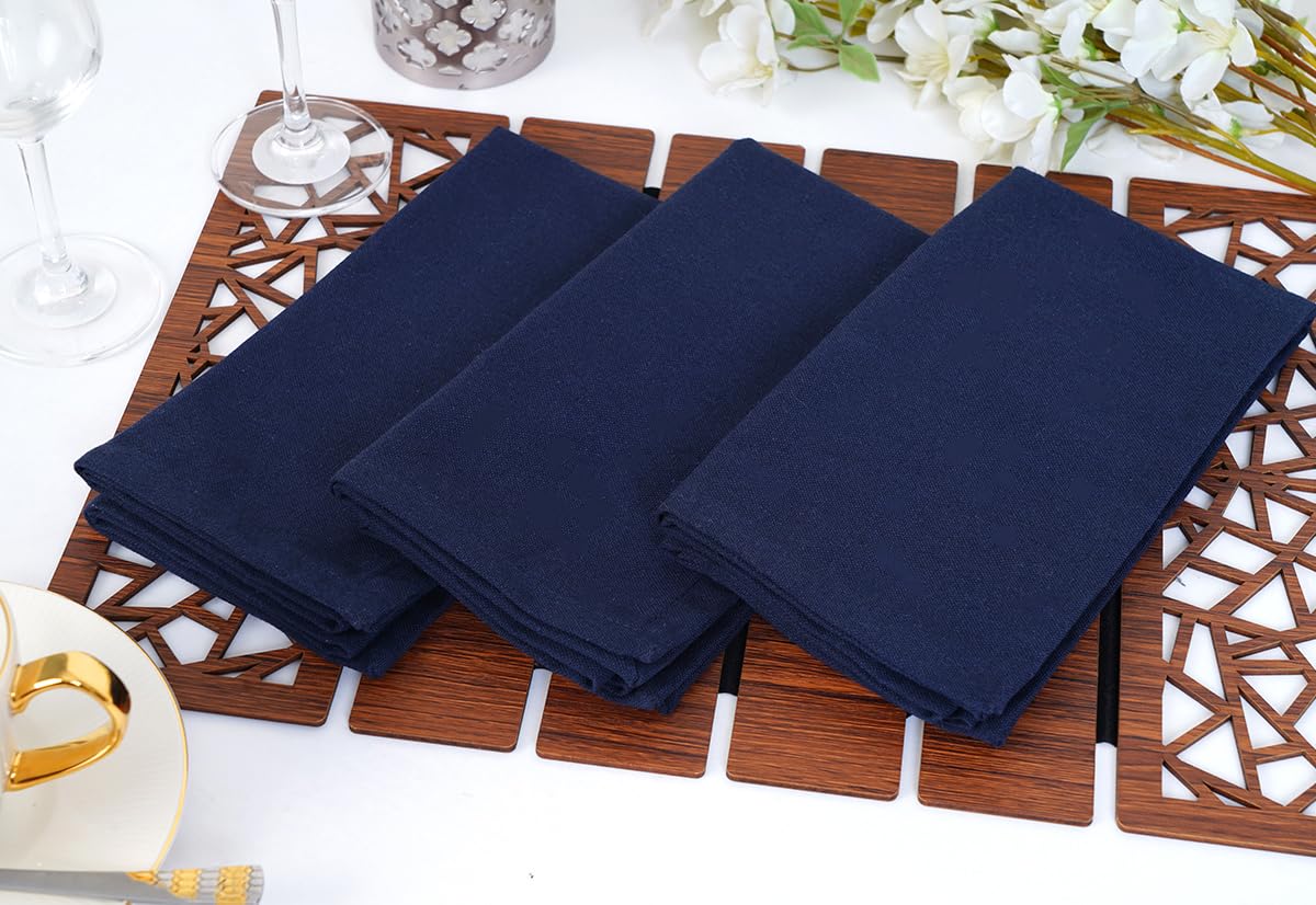 Blue Needles Solid Cloth Napkins Set of 12 Navy Blue 100% Cotton Dinner Napkins 18x18 inches - Reusable, Absorbent & Washable Linen, Ideal for Wedding Events Farmhouse Parties Hotel & Everyday Use