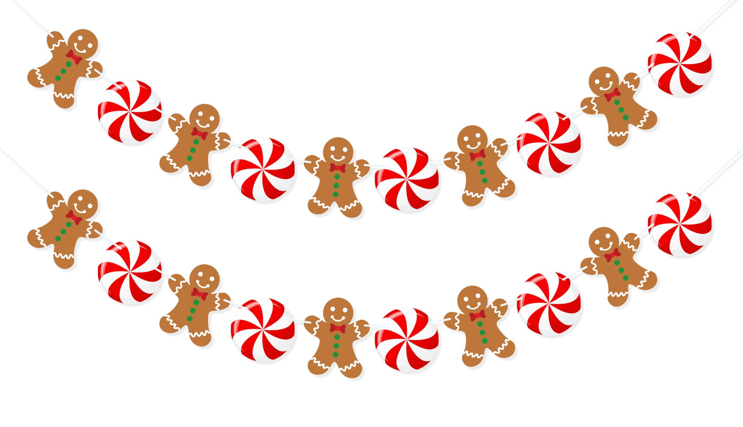 Uniwish Peppermint Gingerbread Man Banner Garland Christmas Hanging Decorations Christmas Tree Ornaments for Home Office Decor New Year Xmas Holiday Party Supplies