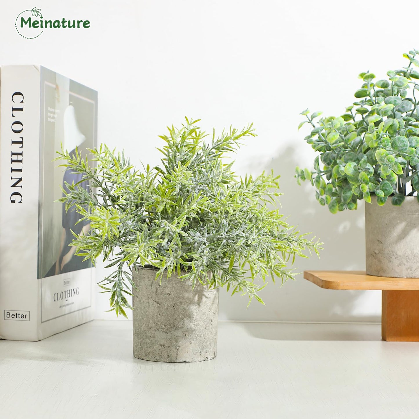 Meinature 3 Pack Life-Like Potted Fake Plant, Artificial Plants Indoor, Artificial Frost-Hung Green Plants，No Need for Maintenance，Suitable for Desktop or Shelf Decoration in Homes and Offices