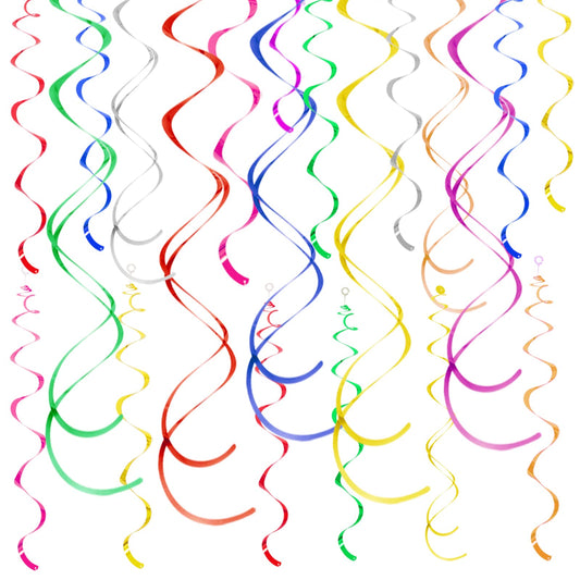 Colorful Ceiling Swirl Foil Decorations Hanging Plastic Streamer Themed Swirl Party Decoration for Wedding Thanksgiving Day Graduation Celebration, Pack of 28