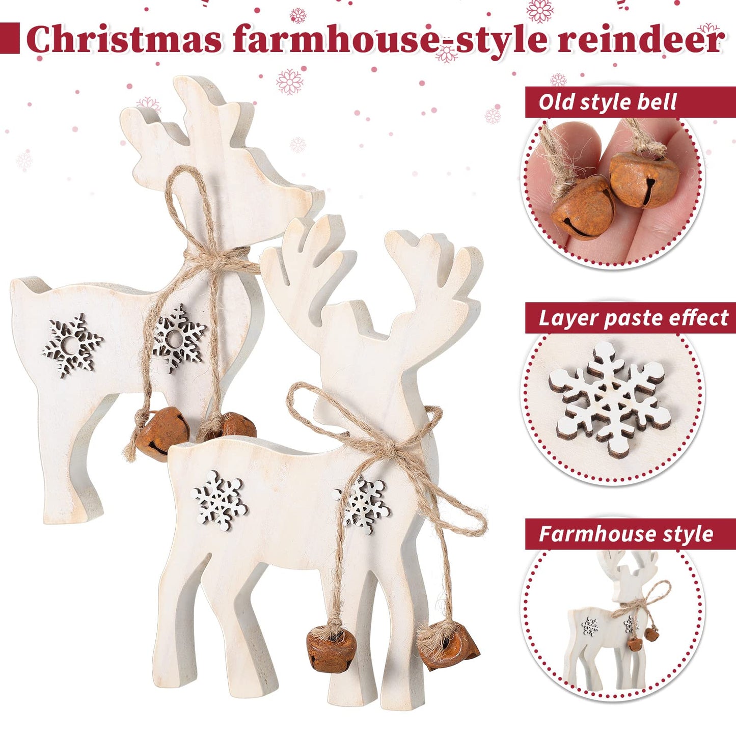 Sanwuta 2 Pieces Reindeer Christmas Decor Christmas Deer Desk Decor Indoor Rustic Reindeer Standing Tabletop Decoration Wooden Deer Table Decoration for Home Lawn Garden(Yellow Bell)