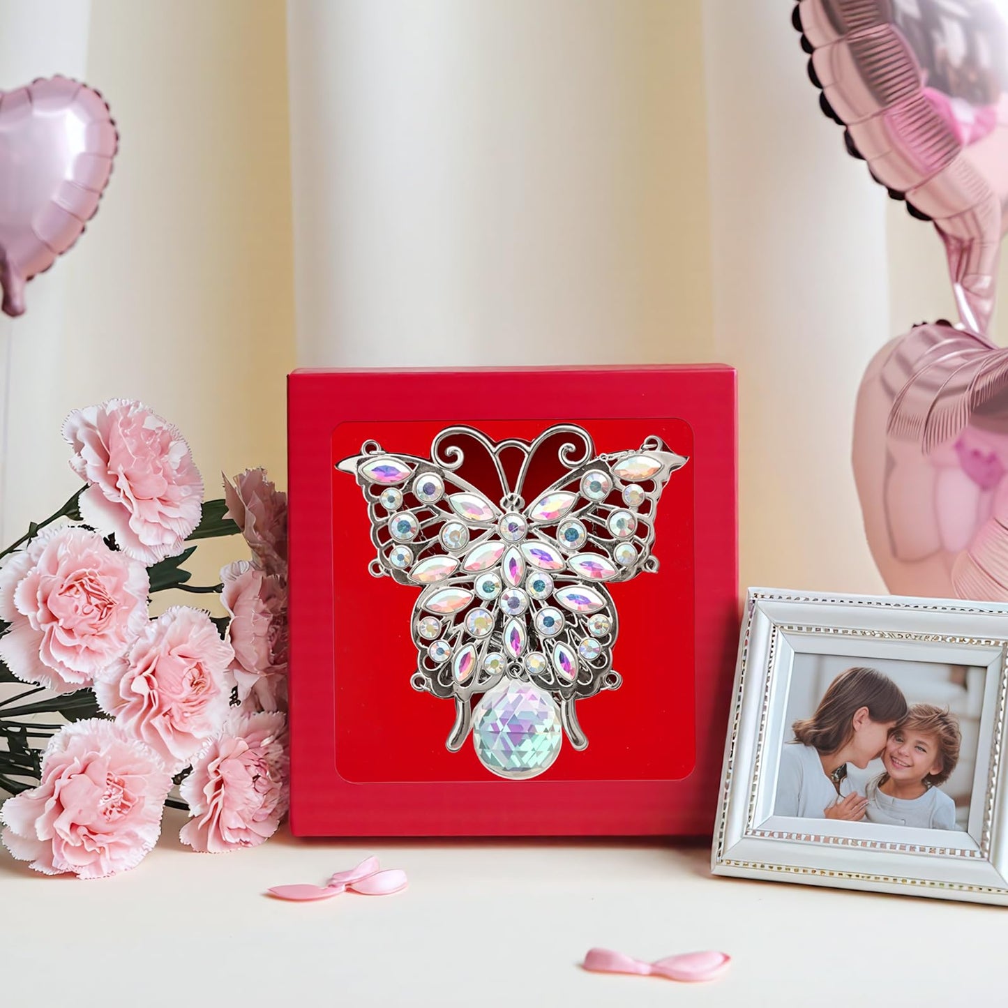 Mother's Day Butterfly Gifts for Mom, Rhinestones Crystal Butterfly Suncatcher Hanging Ornament Window Decor for Garden House, Unique Birthday Gifts for Her Mother-in-Law