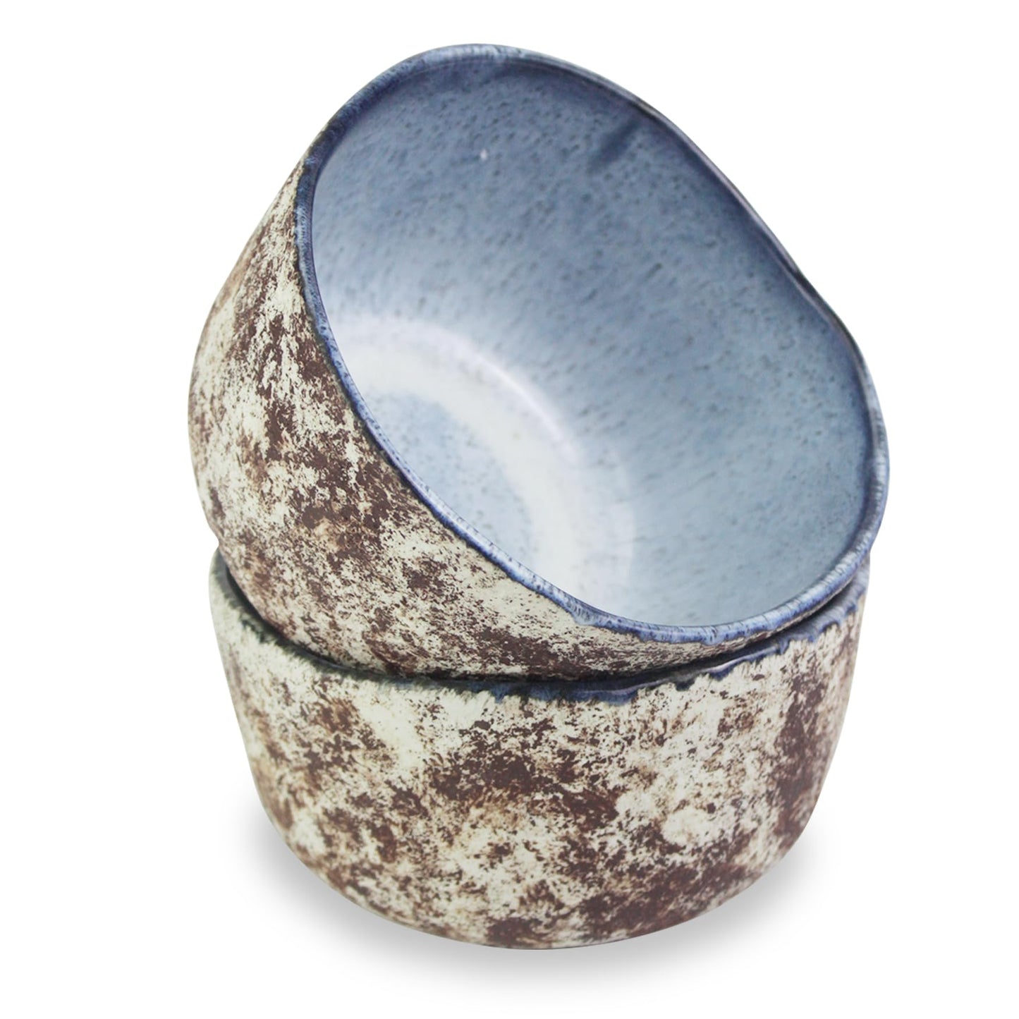 RoRo Handmade 4.5-Inch Rustic Coral Ceramic Miso Bowls – Set of 2, Hand-Glazed Blue Interior with Textured Finished, Microwave & Dishwasher Safe