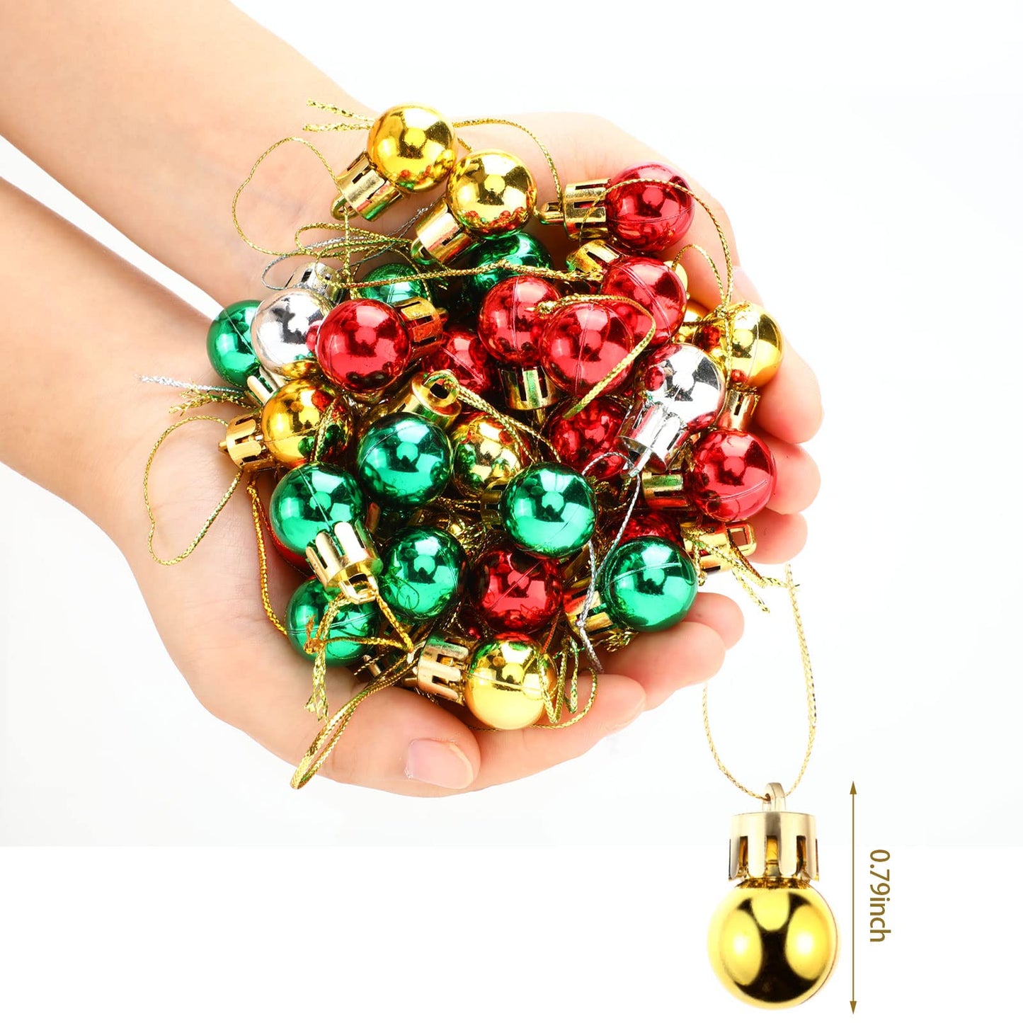 Boao 96 Pcs Christmas Mini Balls Ornaments Miniature Xmas Tree Ornaments Multicolour Shiny Small Hanging Decorations for Christmas Holiday Party Decor(0.79 Inch,Red, Gold, Silver, Green Balls)