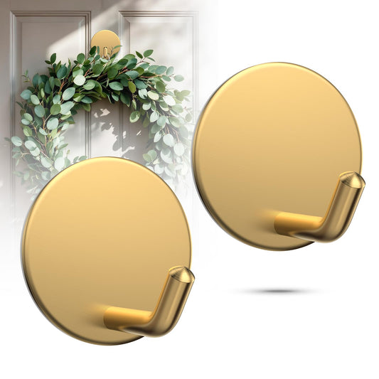 OUTXE Adhesive Wreath Hanger, Heavy Duty Reef Hook | for Front Door Glass Window | for Christmas/Thanksgiving/Halloween/July 4th/Easter/Valentine/Fall/Summer/Spring (Gold, 2-Pack)