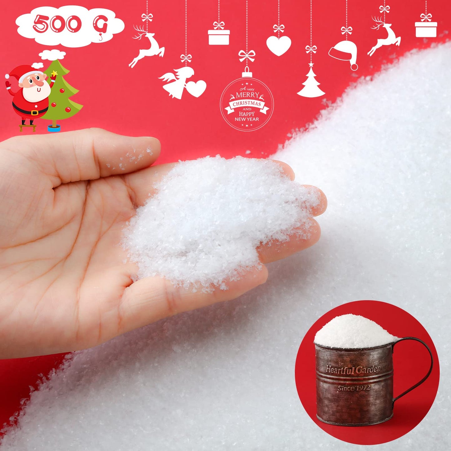 Syhood Christmas Fake Snow for Crafts Glitter Fake Snow Village Artificial Powder Decoration Artificial Plastic Powder Christmas Tree Decorations Village Winter Displays Supplies(500 g,White)