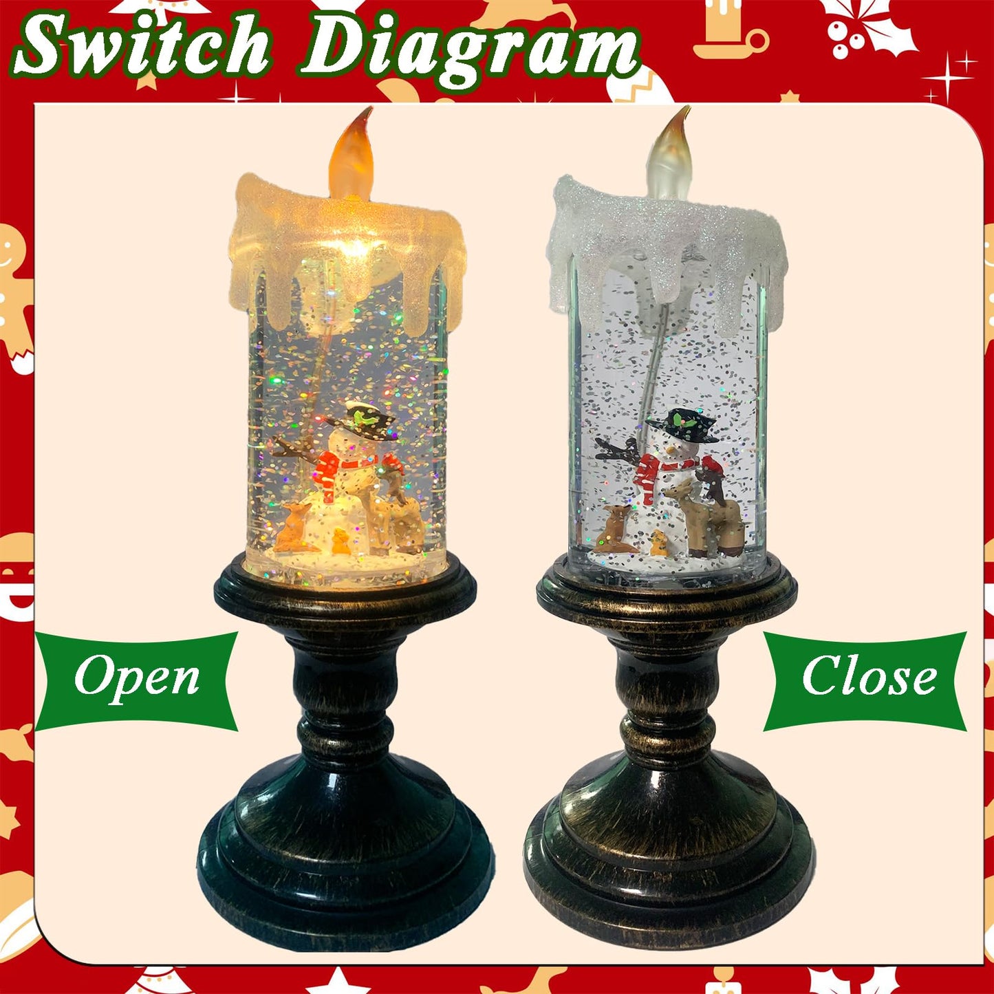 Snowmen Snow Globe Candle Operated Flameless LED Christmas Decor with Swirling Water & Glitter, Spinning Tabletop Centerpiece for Holidays, Winter Wonderland Gift