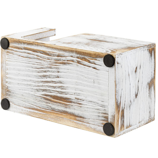 MyGift Shabby White Washed Solid Wood Sticky Note and Stationery Holder Stand, Office Desktop Storage Caddy for Self Adhesive Memo Pads Pen Pencil Marker