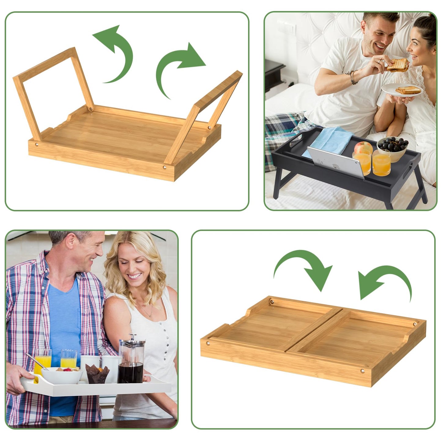 Bamboo Bed Tray Table with Foldable Legs, Breakfast in Bed Tray for Eating, Kitchen Serving Trays, Folding Table for Sofa, Beds, Eating, Working, Used As Laptop Desk Snack Trays, Bamboo