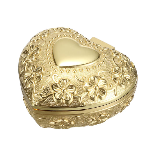 Hipiwe Vintage Jewelry Box Heart Shape Trinket Chest Metal Gold Treasure Storage Case for Rings Earrings Necklace Keepsake Organizer Gift for Woman