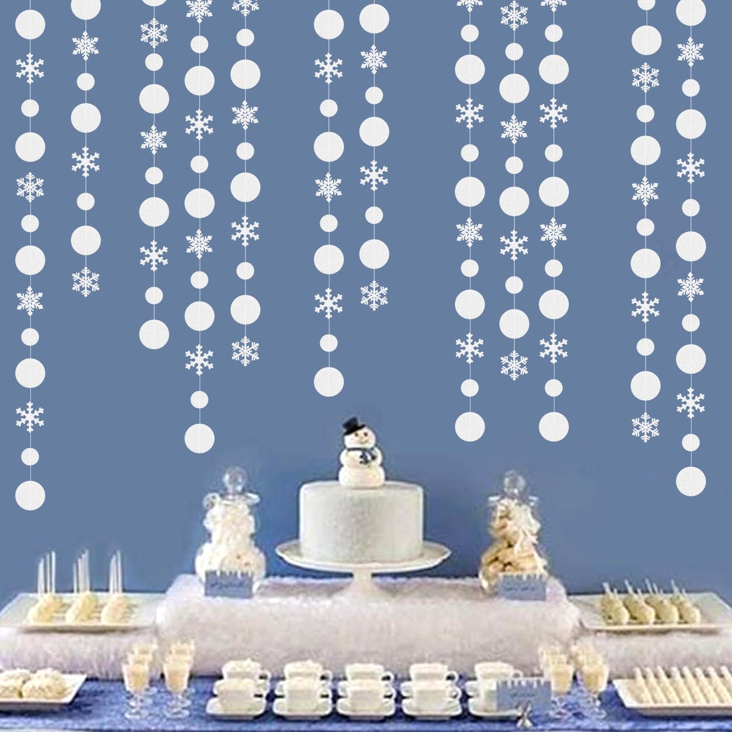 Silver Snowflake-Snow White-Christmas Party-Decorations Garland - 4pcs Winter Wonderland Hanging Streamers,Frozen Baby Shower Birthday New Year Bridal Ceiling Banner Backdrop Decor Burgleda