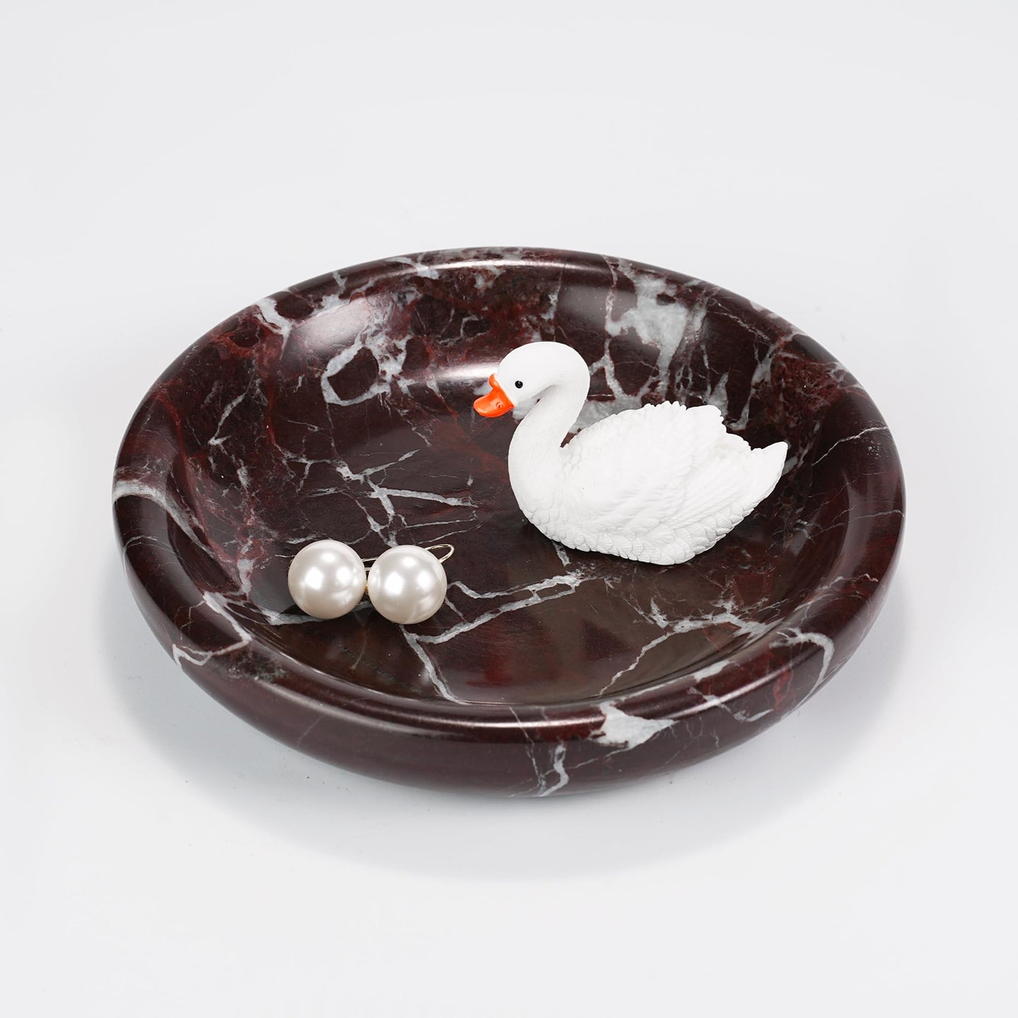 LWALMS Trinket Marble Jewelry Tray - Stone Ring Key Purse Holder Dish, Small Cute Round Plate Decorative Bowl for Nightstand Entryway Coffee Table Decor (5.5 inch)
