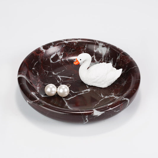 LWALMS Trinket Marble Jewelry Tray - Stone Ring Key Purse Holder Dish, Small Cute Round Plate Decorative Bowl for Nightstand Entryway Coffee Table Decor (5.5 inch)