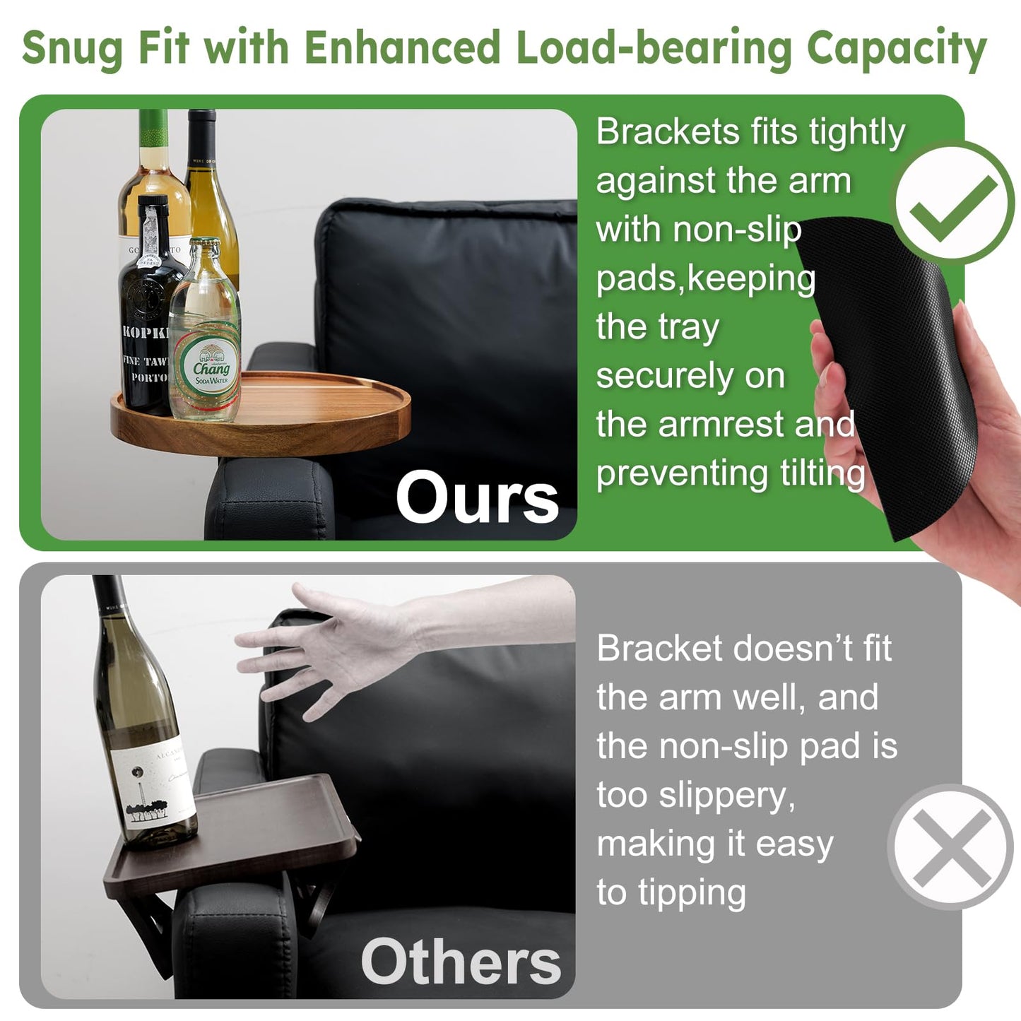 Semjar Acacia Wood Couch Arm Tray Table,Anti-Slip Adjustable Round Sofa Arm Tray,Wooden Armrest Caddy Table for Couches,Arm Chair Companion for Drinks Cellphone TV Remote Snacks